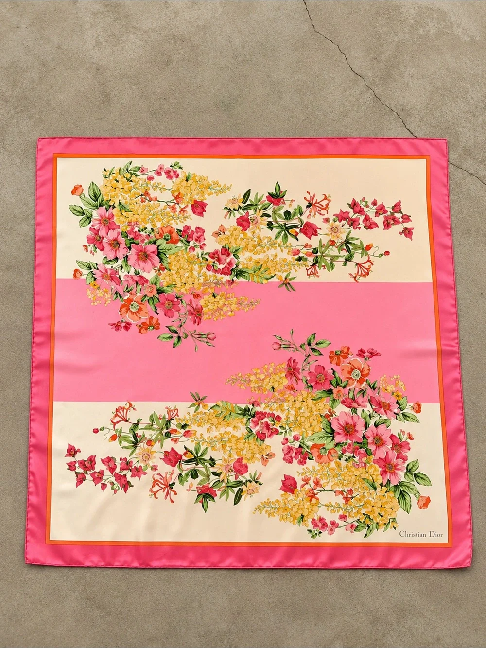 Dior vintage Pink and Yellow Floral Silk Scarf